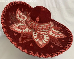 Vintage Herren Pigalle rot weiß 7X Hufeisen Design Pailletten Mariachi Sombrero Hut - Bild 1 von 12