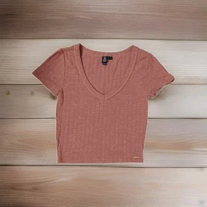 Volcom Top Cropped Lived In Lounge Ribbed V Neck Shirt Women's Small 4/6 Juniors - Picture 1 of 4