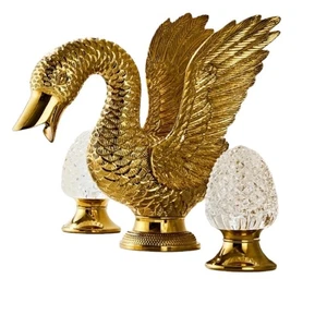 Gold PVD widespread 3 Holes lavatory Duck sink faucet crystal handles deck mount - Picture 1 of 5