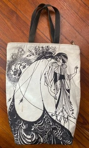 Vintage Aubrey Beardsley Black Ivory Plastic Lined Tote Bag - Picture 1 of 9
