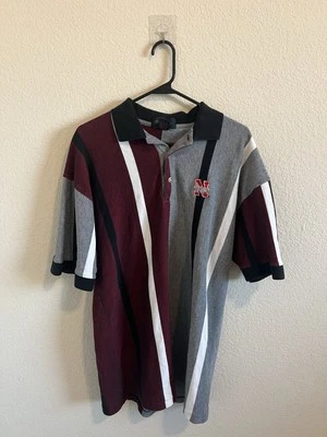 Camisa polo vintage Nebraska Cornhuskers para hombre grande negra gris roja a rayas años 90 Foto 1 de 4