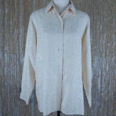 Blusa túnica larga bordada de seda pura Easy Spirit beige talla mediana talla 1 Foto 1 de 4