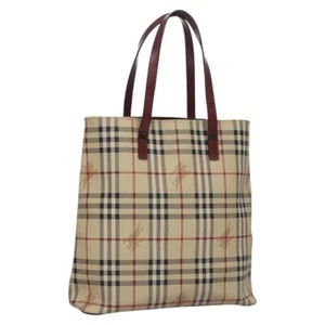 BURBERRY Nova Check Shoulder Bag PVC Beige Wine Red Silver Auth EC077 - Picture 1 of 23