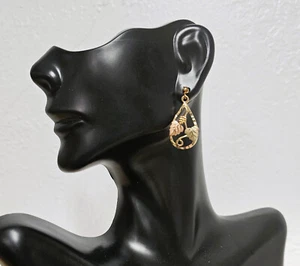 Black Hills 10k Gold Earrings Leaves Floral Tear Drop - Supports Animal Welfare - Picture 1 of 5