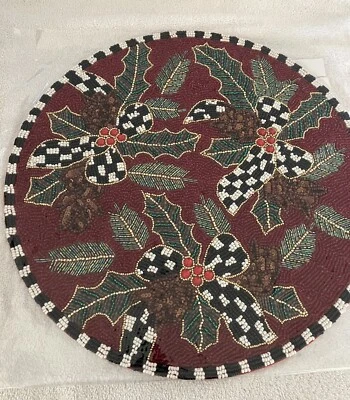 MacKENZIE CHILDS Christmas HOLLY HOLIDAY BEADED PLACEMAT BNWT - Image 1 of 4