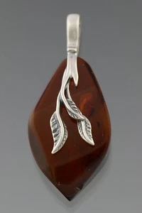 Genuine BALTIC AMBER Silver Glittering Cognac Color Pendant 2.2g 210803-8 - Picture 1 of 2