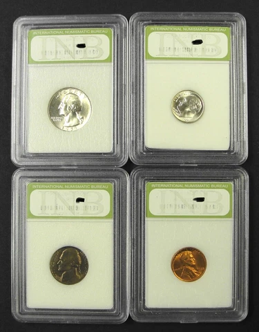 1955 P. 4 - coin set. 25c, 10c, 5c, 1c ~ Free Shipping ~ Cover
