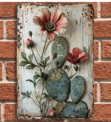 Rustic Country French Wall Decor Flowers Garden Cactus Spring  Metal Tin Sign - Image 1 of 3