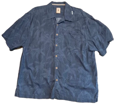 Camisa Jamaica Jaxx Para Hombres 2XL Azul Estampado de Palma Manga Corta Con Botones Seda Foto 1 de 4