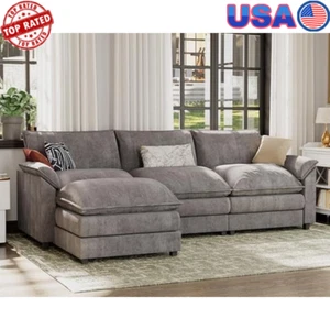 L Shaped Sectional Sofa Couch Reversible Ottoman Chenille Fabric Living Room New - Picture 1 of 8