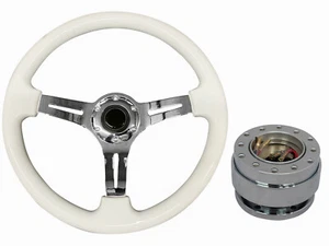 White Chrome 350mm TS Steering Wheel + Quick Release boss B30 for TOYOTA - Picture 1 of 4
