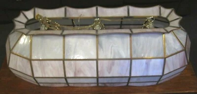 Tiffany Style Pink & white Stained Glass Billiards Lamp Light Chandelier - Image 1 of 4