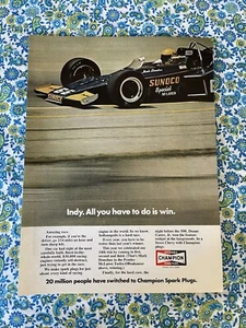 Vintage 1972 Champion Spark Plug Print Ad Indy Car - Picture 1 of 7