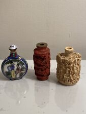 Antique Lot Chinese Carved Cinnabar.ceramic  Perfume Bottle