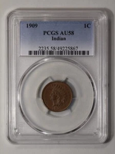 1909 1C Indian Indian Cent - Type 3 Bronze PCGS AU58BN - Picture 1 of 4