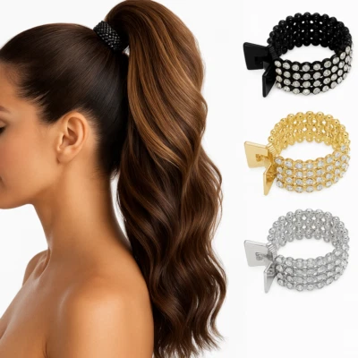 3 Rhinestone Ponytail Hair Clip for Women  – Crystal Bling Hair Claw Holder Grip - Image 1 of 4