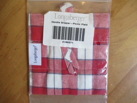 Longaberger Basket PICNIC PLAID Red White Handle Gripper Cover