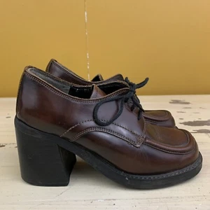 STEVE MADDEN Vtg Brown Leather Chunky Square Toe Oxford Umbro Shoes, Womens 5.5 - Picture 1 of 16