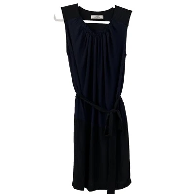 Mini Vestido ROBERT RODRIGUEZ Seda Cinturón Pequeño Bloque de Color Azul Marino Negro Foto 1 de 4