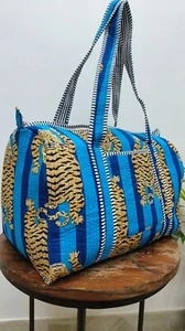 Indisch Blau Tiger Baumwolle Gesteppt Reisetasche Damen Beutel Reisen Tasche US - Bild 1 von 9