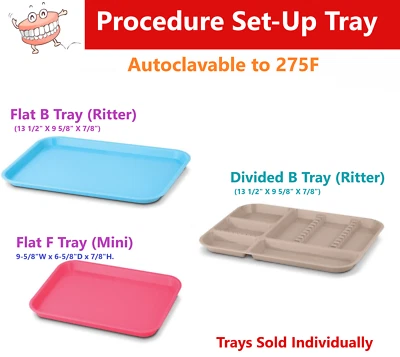 HI PROFESSIONAL DENTAL DENTAL FLAT TRAY SIZE B (RITTER) Set Up DIVIDED or F MINI, Autoclavable to 275F