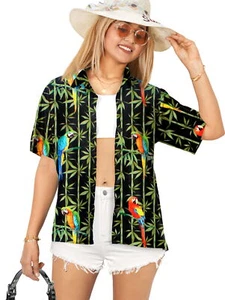 HAPPY BAY Button Down Shirt for Women Casual Summer Beach XL Cockatoo, Green - Picture 1 of 3