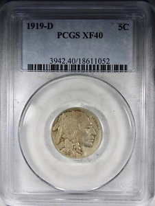 1919-D Buffalo Nickel PCGS XF40 KEY DATE 5C Mid Grade Coin - Picture 1 of 2