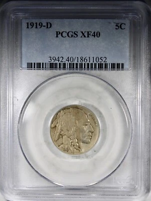 1919-D Buffalo Nickel PCGS XF40 KEY DATE 5C Mid Grade Coin - Image 1 of 2