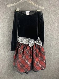 BONNIE JEAN Long Sleeve Velvet Bodice Plaid Skirt Dress Big Girls 7 Black/Red - Picture 1 of 12