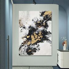 Abstract Wall Decoration Handmade Oil Painting Black White Art Gold Leaf Mural