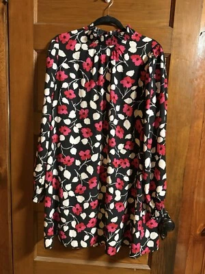Vestido Kate Spade Flor Crepé Floral Cuello Simulado Mini Cambio Diseñador Talla L Boho Foto 1 de 4