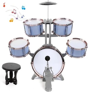 Kids Jazz Drum Set Toddler Toy Drum Set 5 Drums with Stool Rock Jazz Drum Kit - Picture 1 of 9
