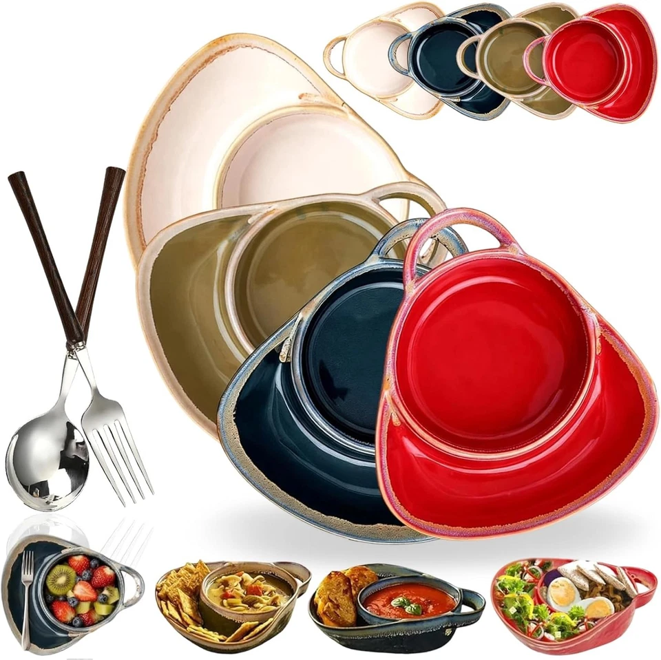 Тарелка для супа и сэндвича комбинированная в форме вентилятора керамическая миска для хлопьев на завтрак - Изображение 1 из 4