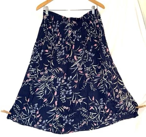 Joanna Vintage XL Rayon Gathered Elastic Pull On Skirt Blue Floral 30” 32 34 36 - Picture 1 of 16