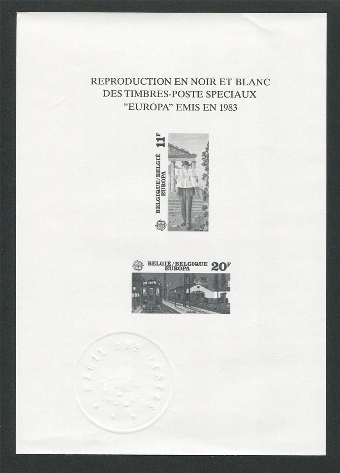 BÉLGICA SD IMPRESIÓN NEGRA EUROPA CEPT 1983 BLACK PRINT ¡RARO!! TREN FERROVIARIO u423 Foto 1 de 4