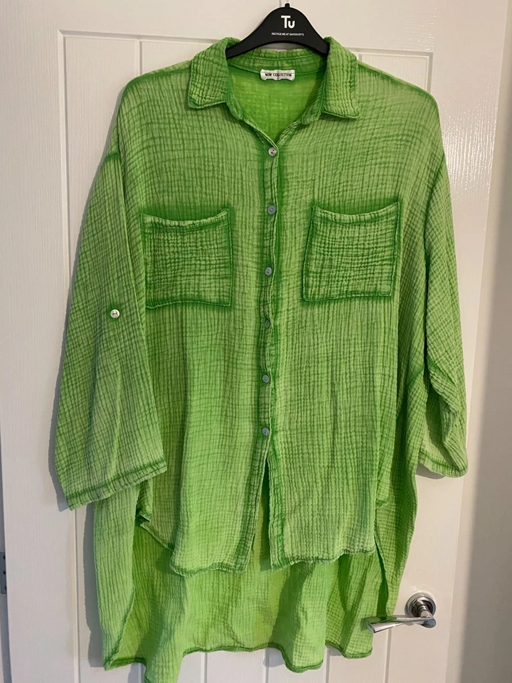 Green Cheesecloth Longline Shirt - one size as standard - Image 1 of 1