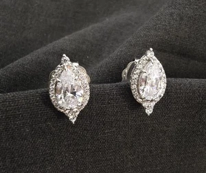 Judith Ripka 925 Sterling Silver & Pear Shaped CZ Stud Earrings New Beautiful - Picture 1 of 8