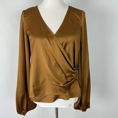 Ramy Brook Brown Sandra Satiny Surplice Blouse Top Size Small Women's - Image 1 of 4