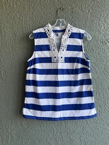 Talbots Sleeveless Striped Tunic Top Navy White Sz Small Nautical - Picture 1 of 5