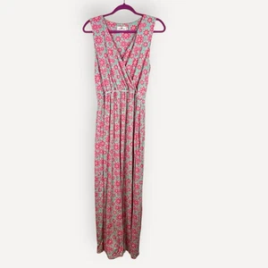 Maxi vestido para mujer Vineyard Vines mediano sin mangas imitación envoltura floral rosa verde azulado - Imagen 1 de 10