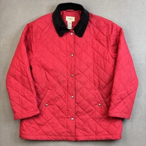 LL Bean Jacket Women's M Red Riding Barn Coat Quilted Corduroy Collar - Picture 1 of 24