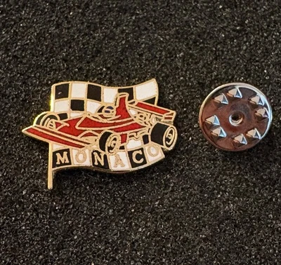 Monaco F1 Formula One Racing Checkered Flag Red Car Clutch Back Hat Lapel Pin - Image 1 of 4