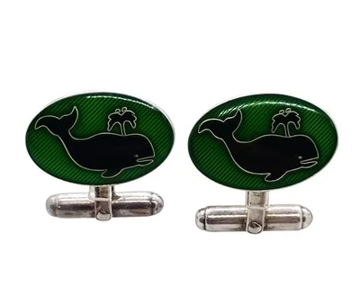 Gemelos de ballena vintage Brooks Brothers de plata esterlina esmalte verde Foto 1 de 4