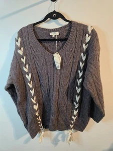 Entro Grobstrickpullover Oversize Spitze vorne Boho Chic Large  - Bild 1 von 4