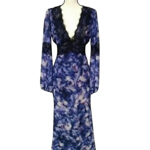 Badgley Mischka Purple Floral Pattern Lace Empire Waist 10 EUC - Picture 1 of 9