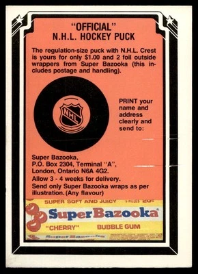 1978-79 Bazooka Gum Hockey Inserts "Official" N.H.L. Hockey Puck VG-VGEX - Image 1 of 2