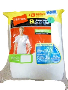 Hanes Herren Tagless Fresh IQ V-Ausschnitt T-Shirt Cool Comfort 9er Pack Größe Large Neu in Verpackung - Bild 1 von 2