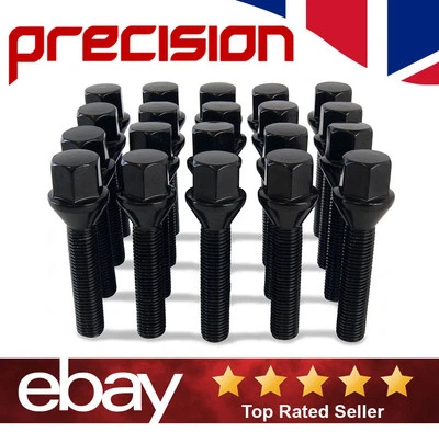 For BMW 3 Series - E Series - Black Wheel Bolts - Set of 20 Extended 50mm Nuts - Image 1 of 4