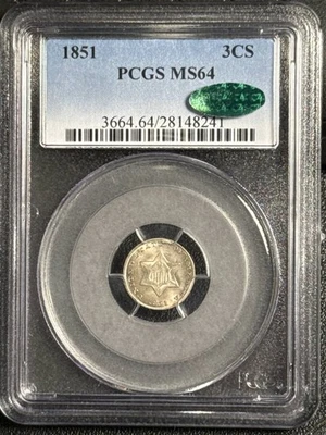 1851 Silver Three Cent Piece - Trime PCGS MS-64 CAC - Image 1 of 2