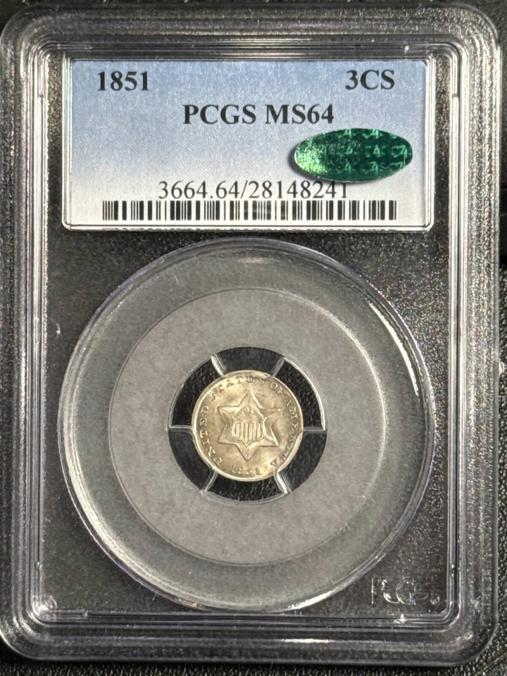 1851 Silver Three Cent Piece - Trime PCGS MS-64 CAC - Image 1 of 2